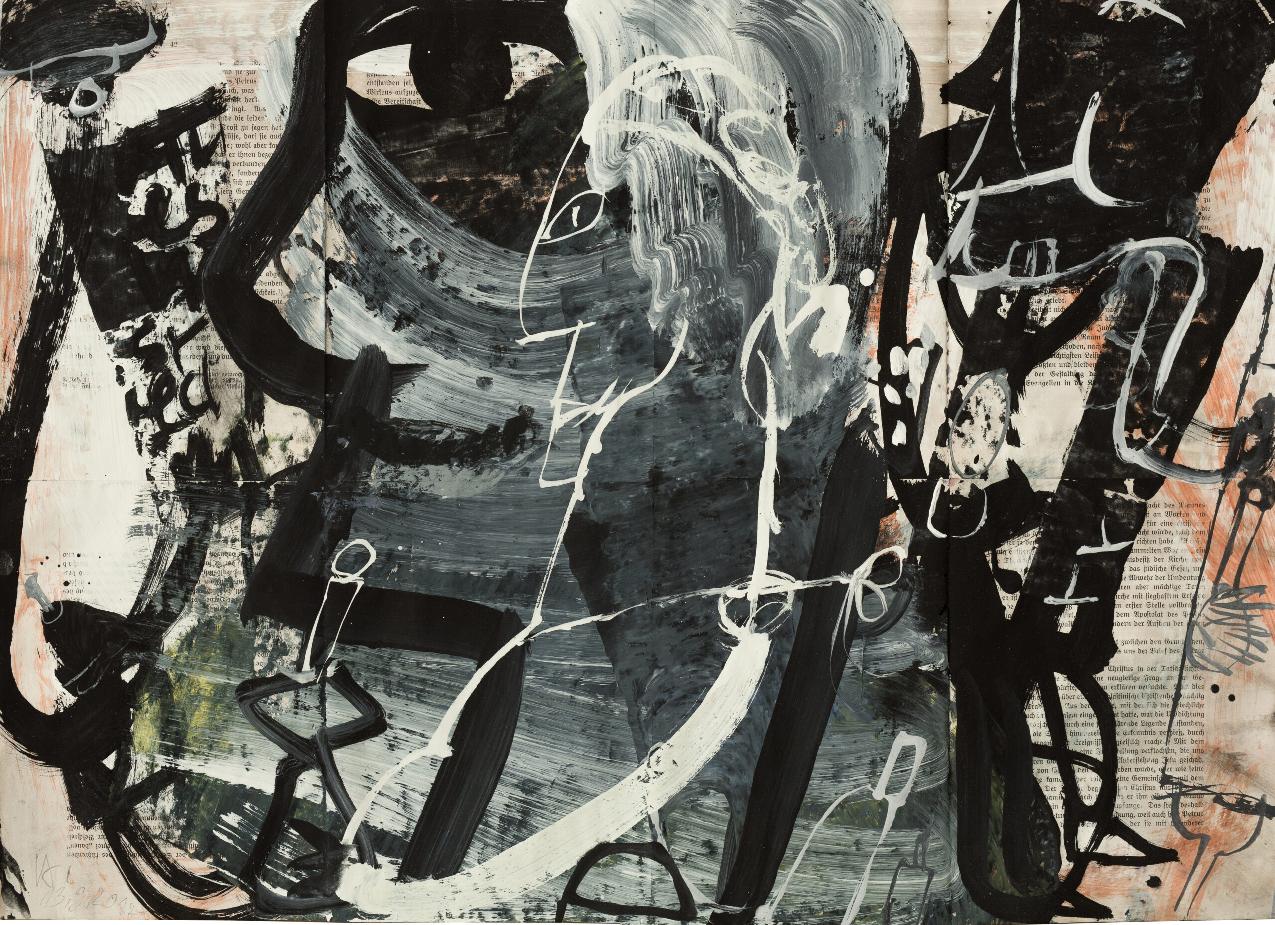 Dauerwellenladen, 2012, Eitempera, Collage auf Papier, 46 x 63 cm